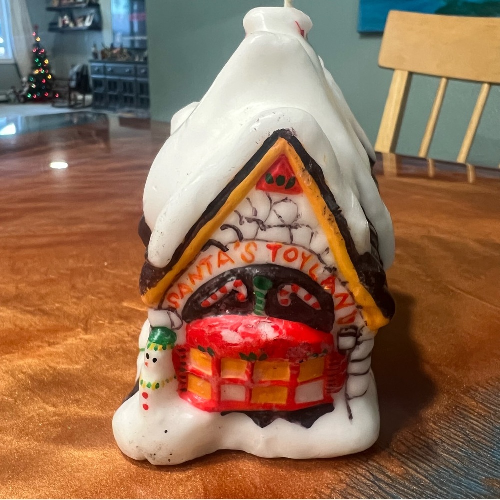 Vintage Christmas Santa’s Workshop Hand painted Candle VTG cottage